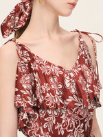 Marigold Floral Print Cold Shoulder Women Strap Maxi Dress GOELIA