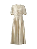 Tencel Acetate Linen Twist Front Women Maxi Dress GOELIA