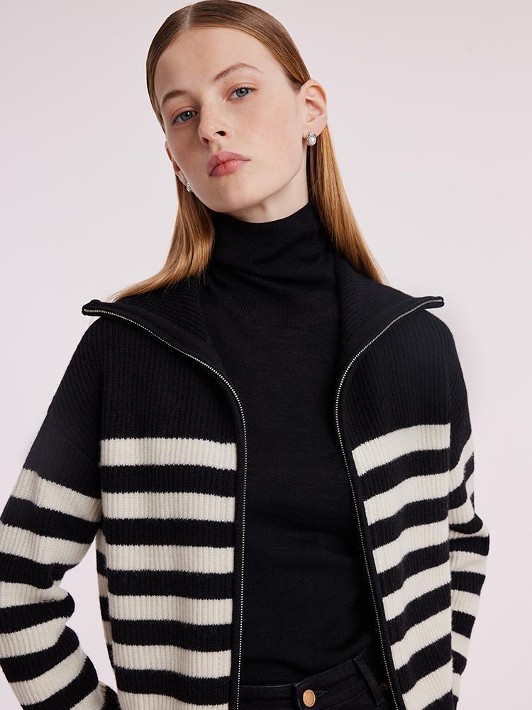 100% Wool Stripe Women Cardigan