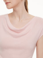 Tencel Mulberry Silk Cowl Neck Women Cap Sleeve Knit Top GOELIA