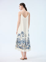 Tencel Linen Blend Floral Print Women Strap Maxi Dress GOELIA