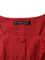 Jacquard Square Neck Single-Breasted Women Midi Dress With Belt GOELIA