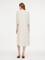 V-Neck Back Tie Women 3/4 Sleeve Midi Dress GOELIA