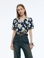 Floral Print Twist Front Women Top GOELIA