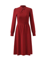 Tencel Wool Cheongsam Button Gathered Waist Women Qipao Dress GOELIA