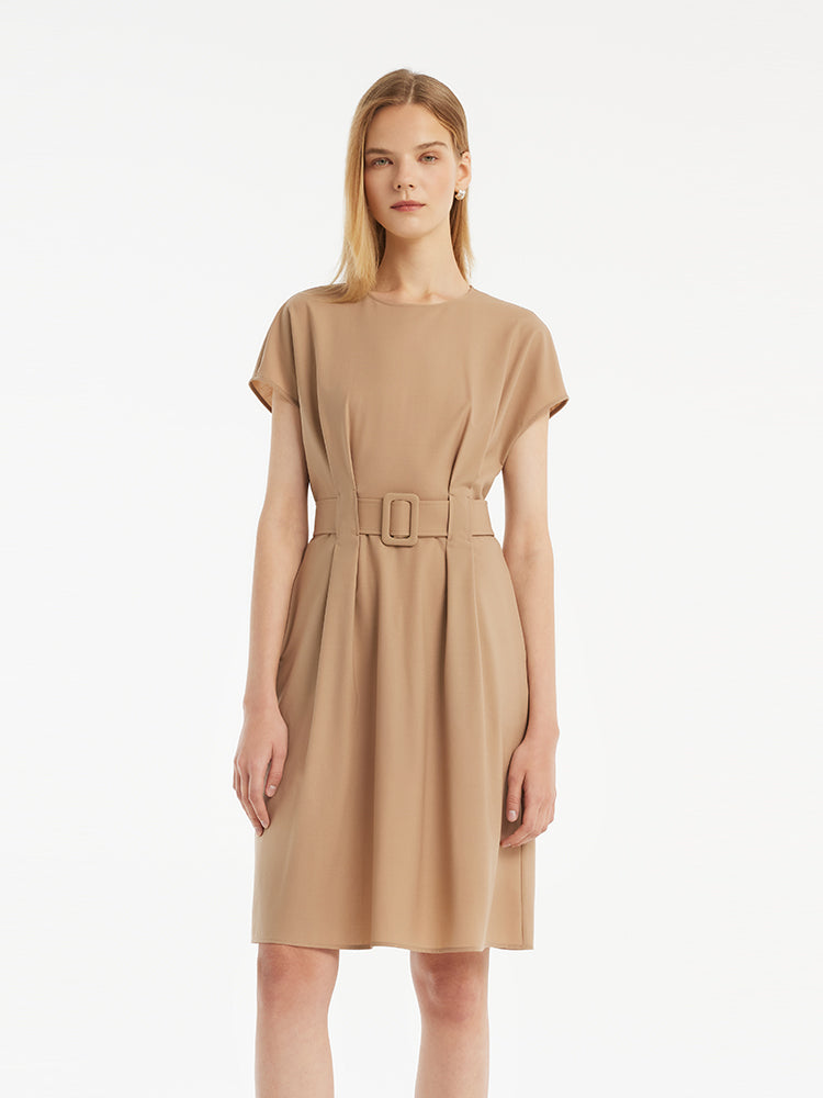 Wool-Silk Blend Women Mini Dress With Belt GOELIA