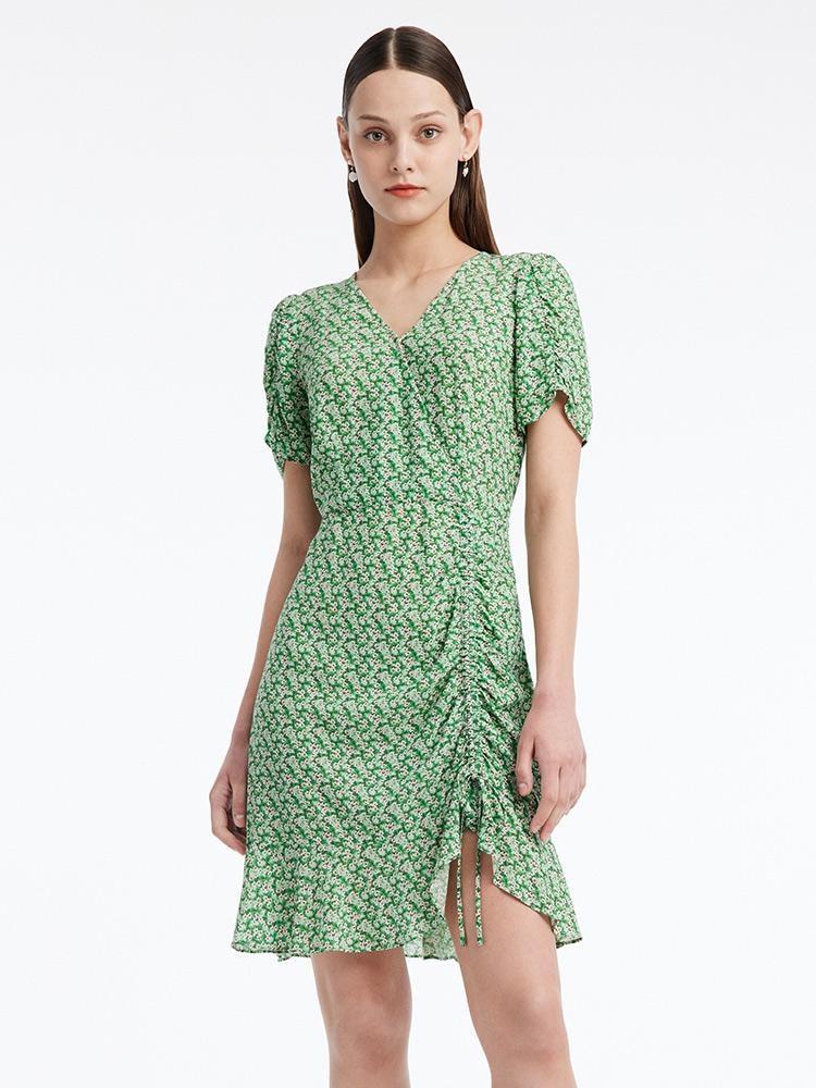 Floral Ruffle Ruched Mini Dress GOELIA