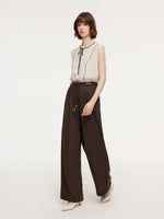 Linen Blend Women Wide Leg Pants With Tie String Belt GOELIA
