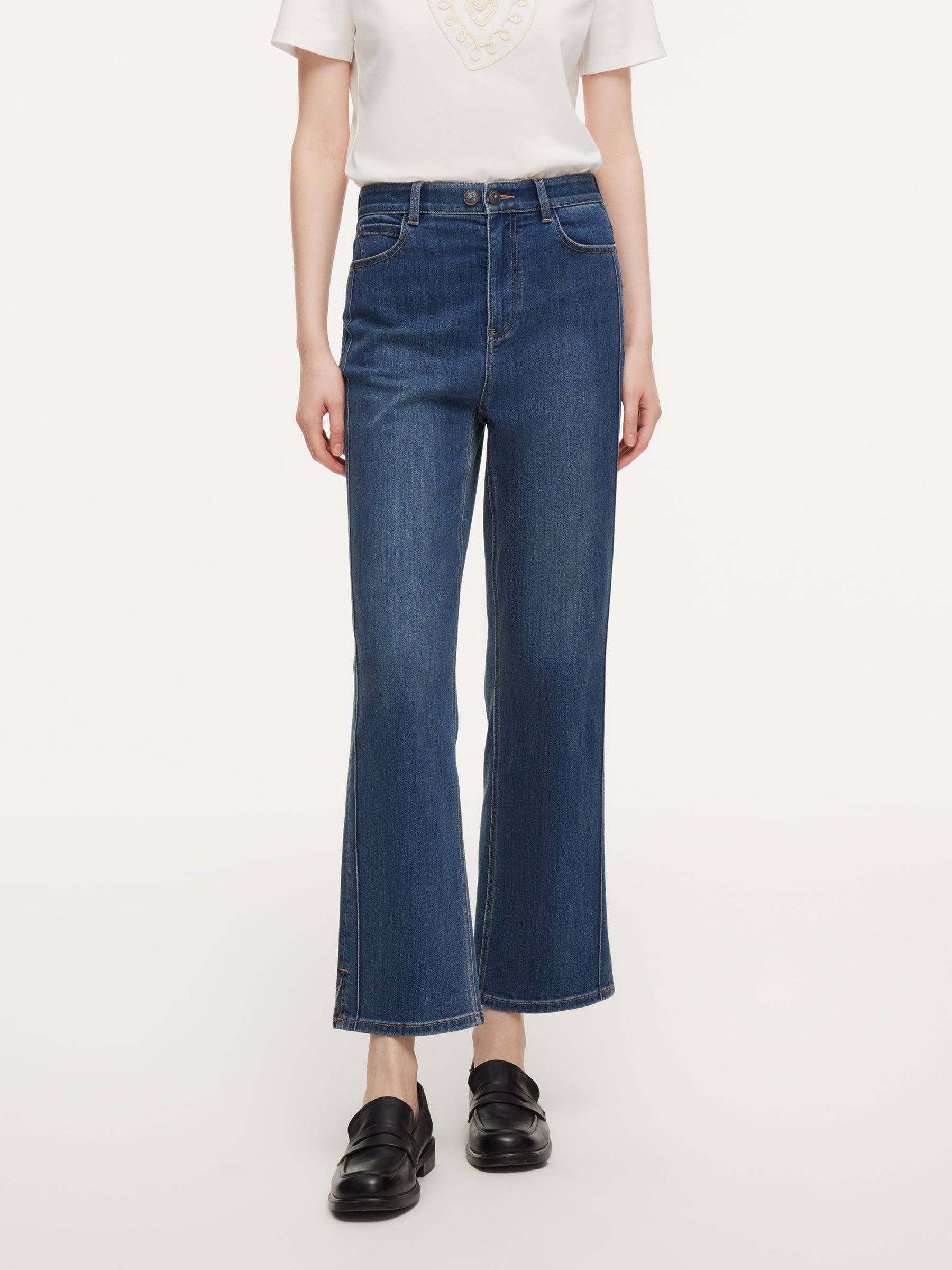 [Preview] Acetate Blend Denim Adjustable Waist Women Ankle Length Jeans GOELIA