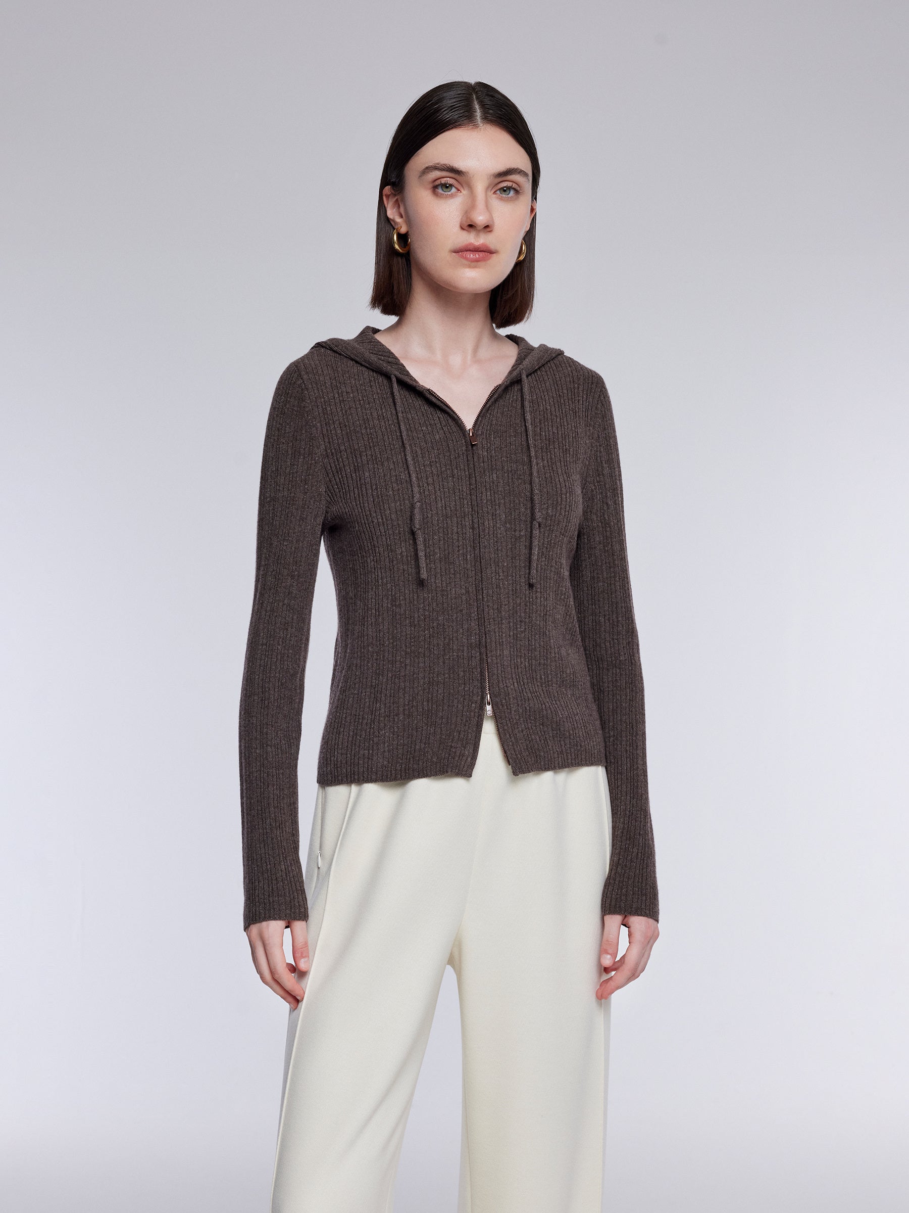 [Preview] 100% Wool Two-Way Zip Women Hooded Cardigan GOELIA