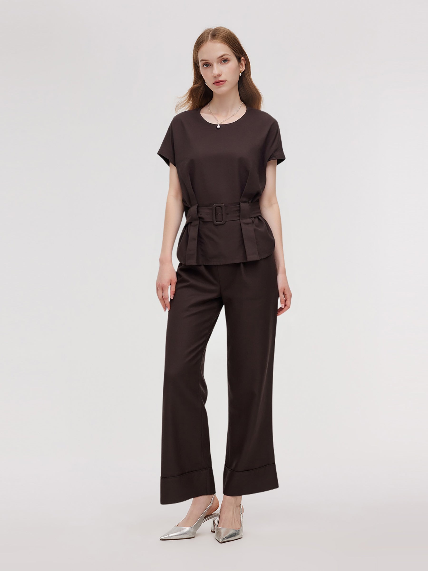 100% Linen Blouse And Pants Two-Piece Set GOELIA