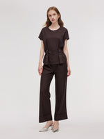 100% Linen Blouse And Pants Two-Piece Set GOELIA
