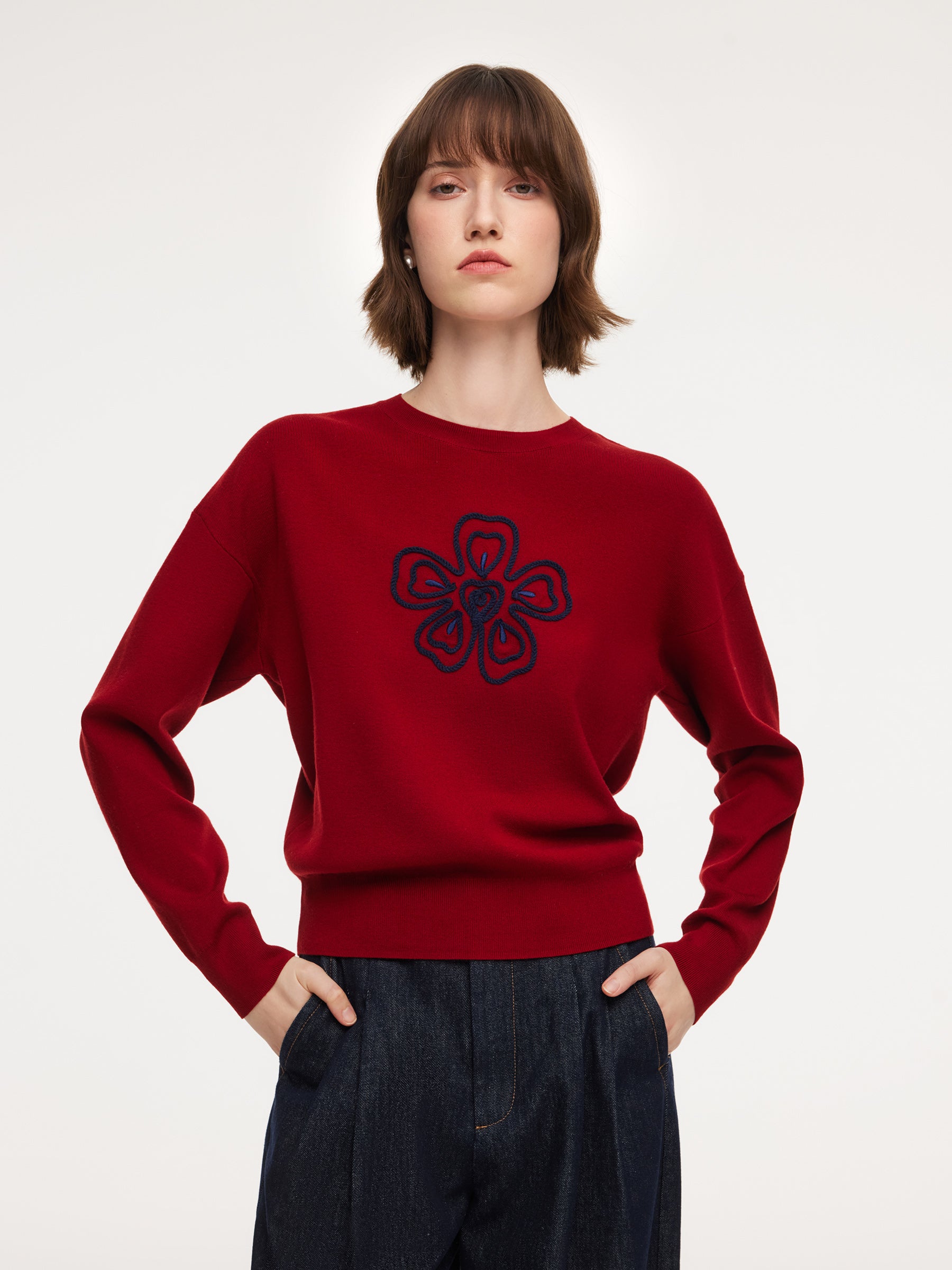 [Preview] Lyocell Wool Blend Floral Women Sweater GOELIA