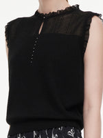 Jacquard Cut Out Neckline Women Ruffle Knit Tank Top GOELIA