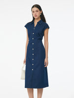 Denim Side Twist Women Cap Sleeve Stretchy Midi Dress GOELIA