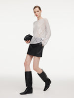 Lyocell Wool Cashmere Blend Sequins Women Open-Knit Sweater GOELIA