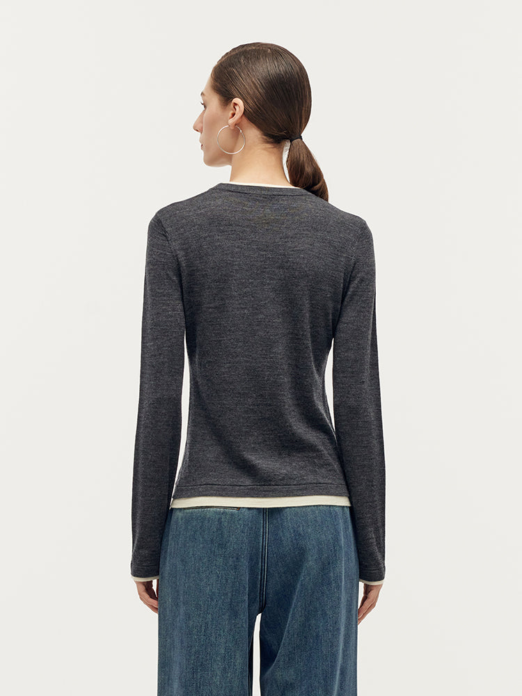 Machine Washable Wool Patchwork Women Knit Top GOELIA