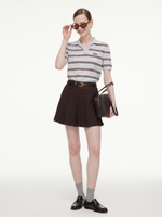 [Preview] Crew Neck Stripe Women Polo Knit Top GOELIA