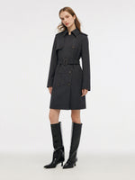 100% Worsted Wool Women Belted Trench Coat GOELIA