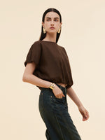 100% Linen Women Bud Sleeve Top GOELIA