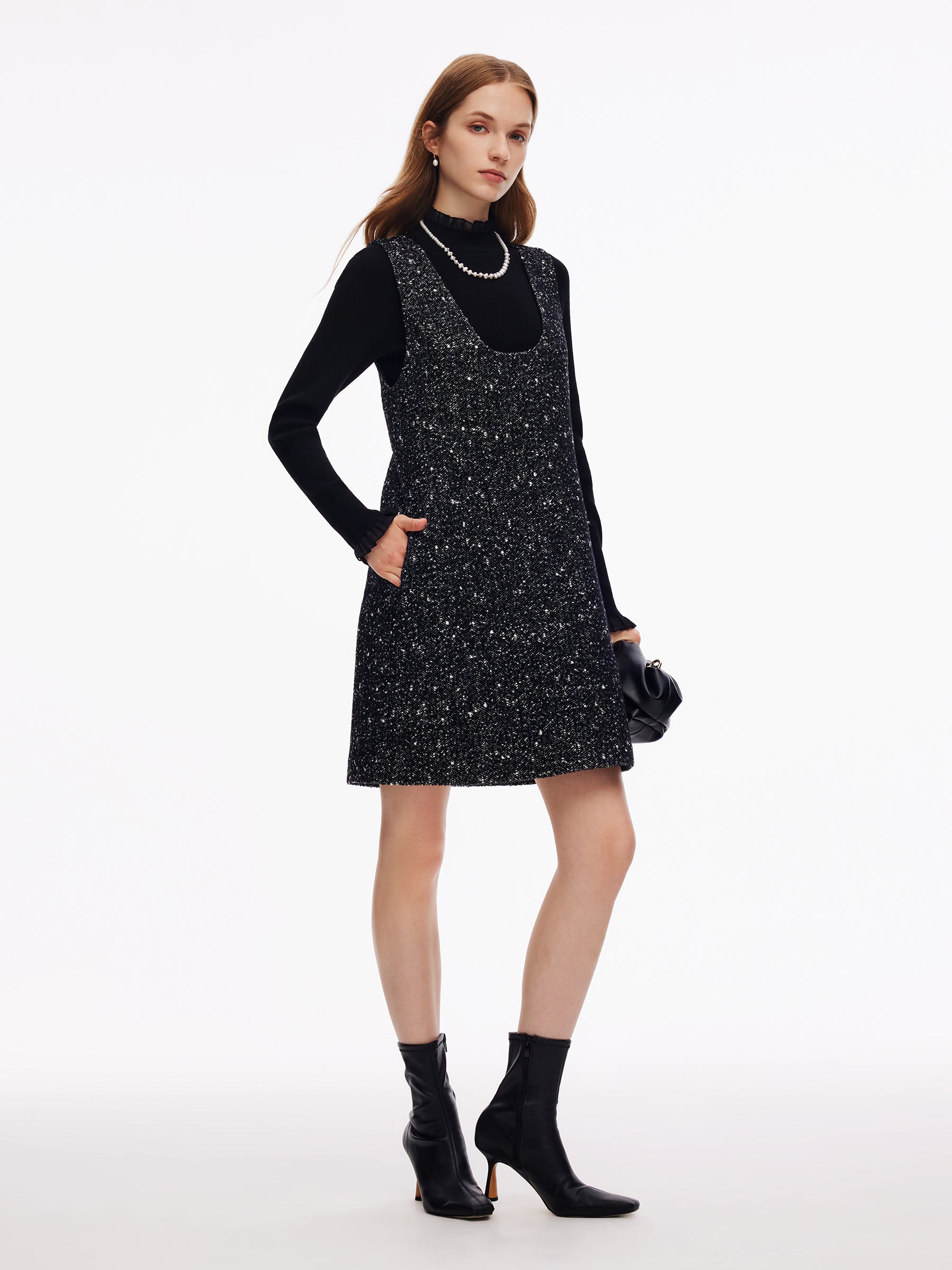 [Preview] Wool Blend Sleeveless Mini Dress And Mock Neck Knit Top Two-Piece Set GOELIA