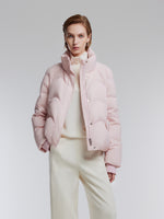 [Preview] Goose Down Cropped Jacket With Detachable Knit Hood GOELIA
