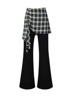 Cotton Blend Women Flared Knit Pants With Plaid Skirt GOELIA
