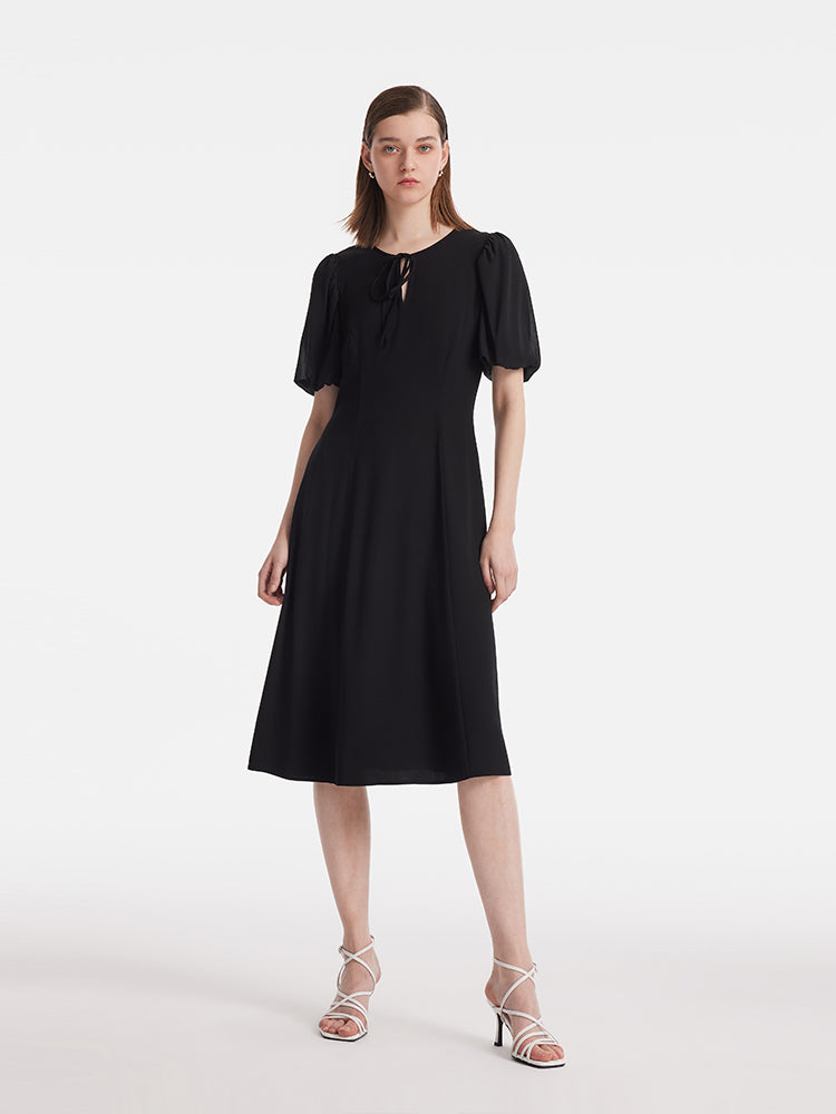 Acetate Gathered Waist Women Midi Dress GOELIA