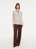 Acetate Blend Tie Front Contrast Trim Women Tank Top GOELIA