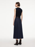 Lyocell Blend Patchwork Women Sleeveless Maxi Dress With Belt GOELIA