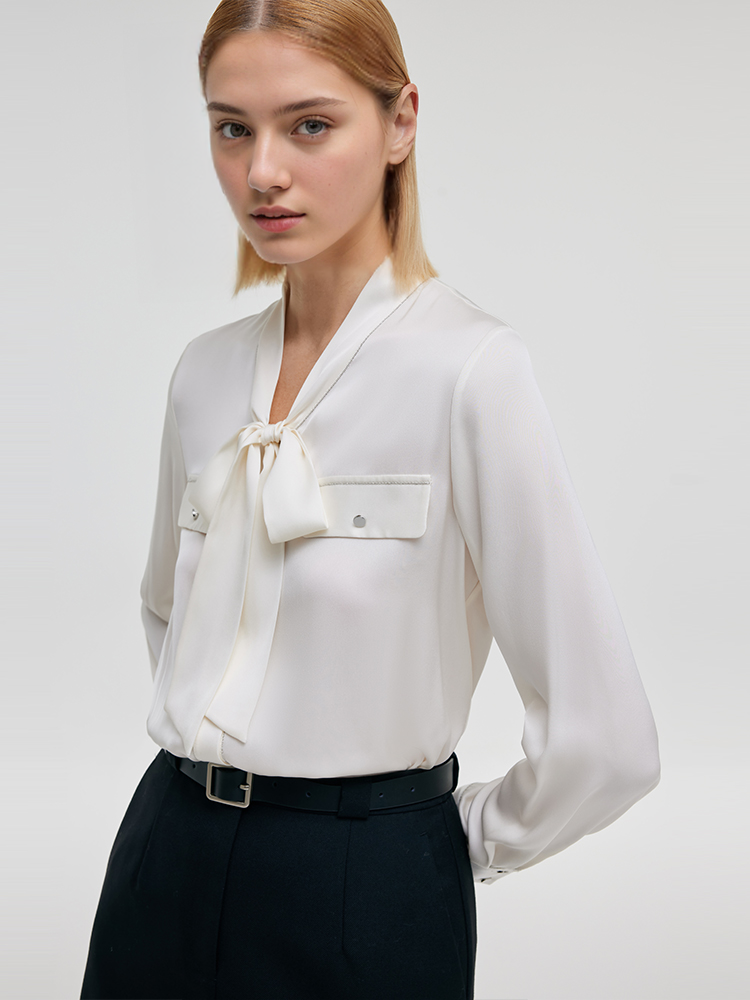 22 Momme Mulberry Silk Ribbon Women Shirt GOELIA