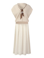 Silky Scarf Neck Knit Top And Acetate Blend Skirt Two-Piece Set GOELIA