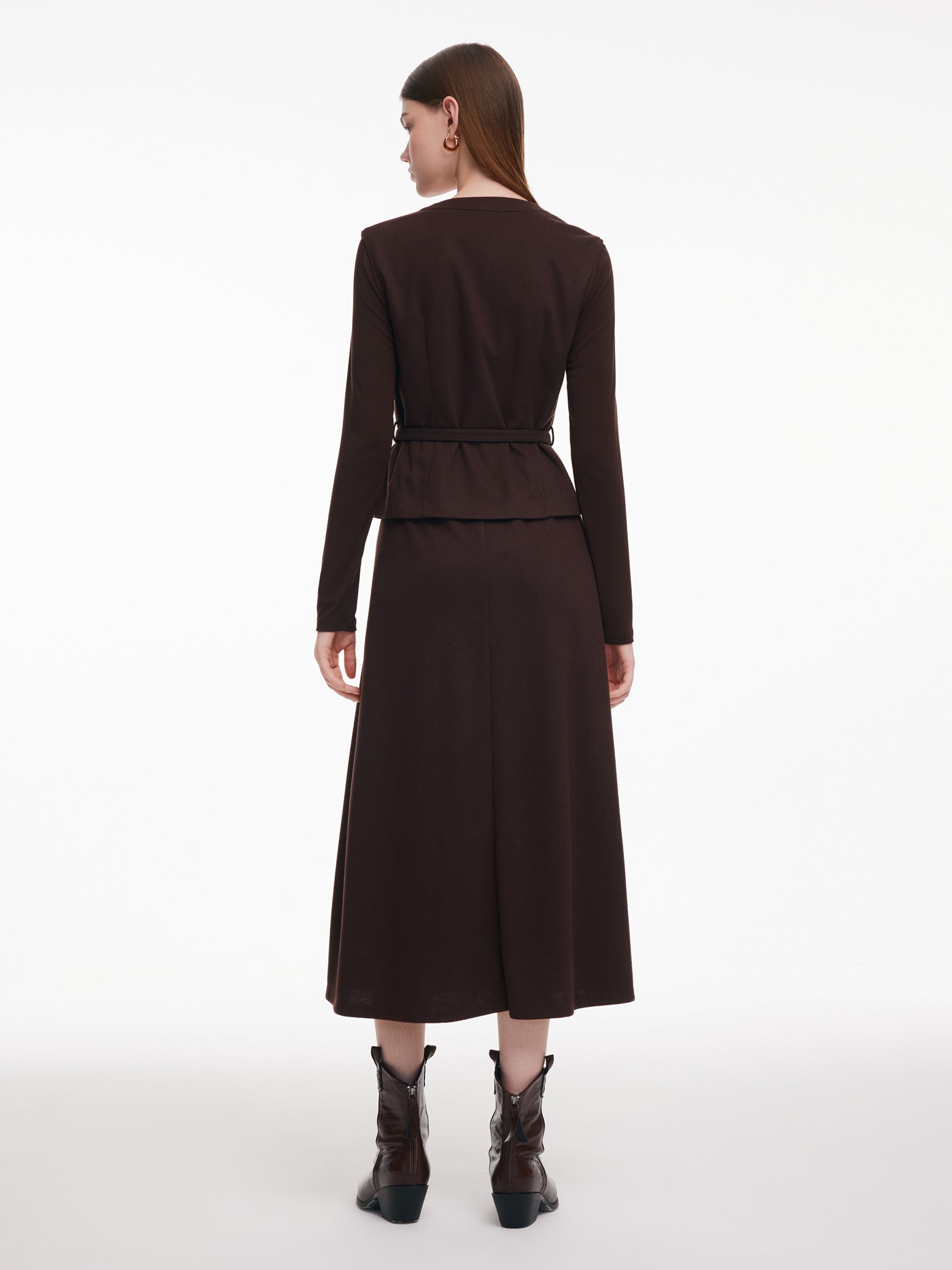 Stretchy Vest And Dress Two-Piece Set With Silk Scarf & Belt GOELIA
