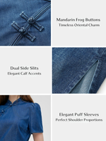 Gradient Denim Women Qipao Midi Dress GOELIA