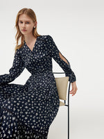 Floral Print Lantern Slit Sleeve Women Maxi Dress With Scrunchie GOELIA