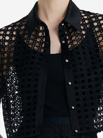 Lace Openwork Crop Jacket And Half Skirt And Knitted Camisole Three-Piece Set GOELIA