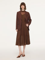Mock Neck Sleeveless A-Line Women Pleated Maxi Dress GOELIA