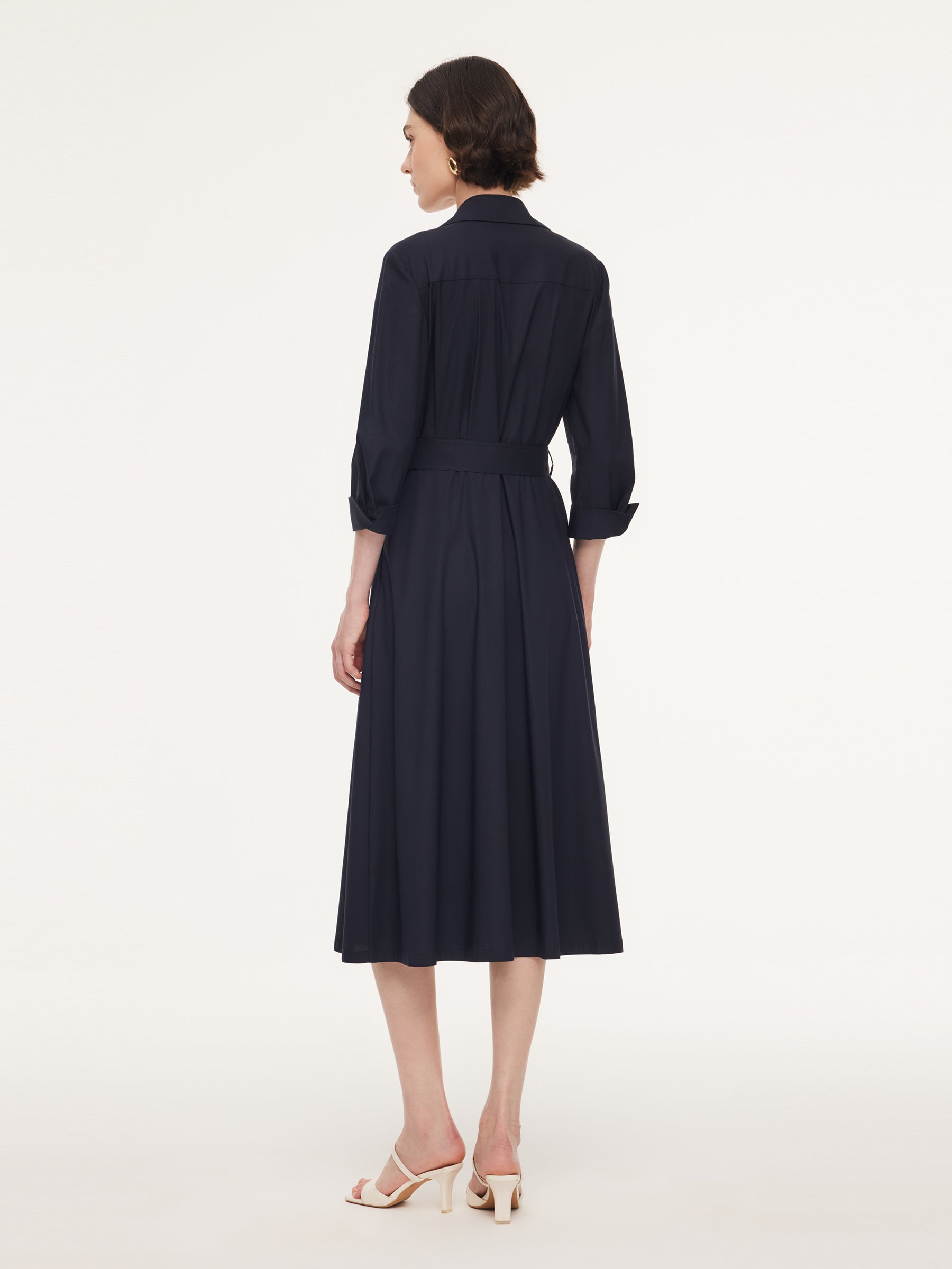 Linen Blend Stretch Women Belted Trench Midi Dress – GOELIA