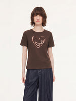 [Preview] Sequined Heart Round Neck Women T-Shirt GOELIA
