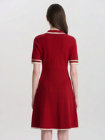 Tencel Blend Contrast Trim Women Lapel Knit Mini Dress GOELIA