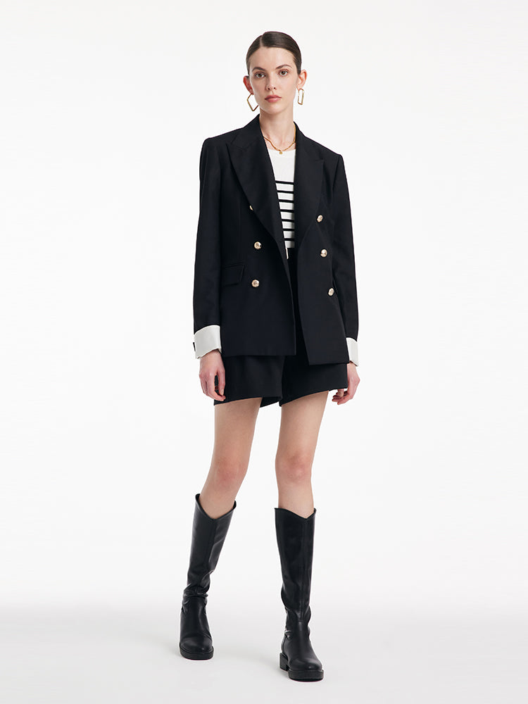 Colorblocked Loose-Fitting Double-Breasted Blazer GOELIA