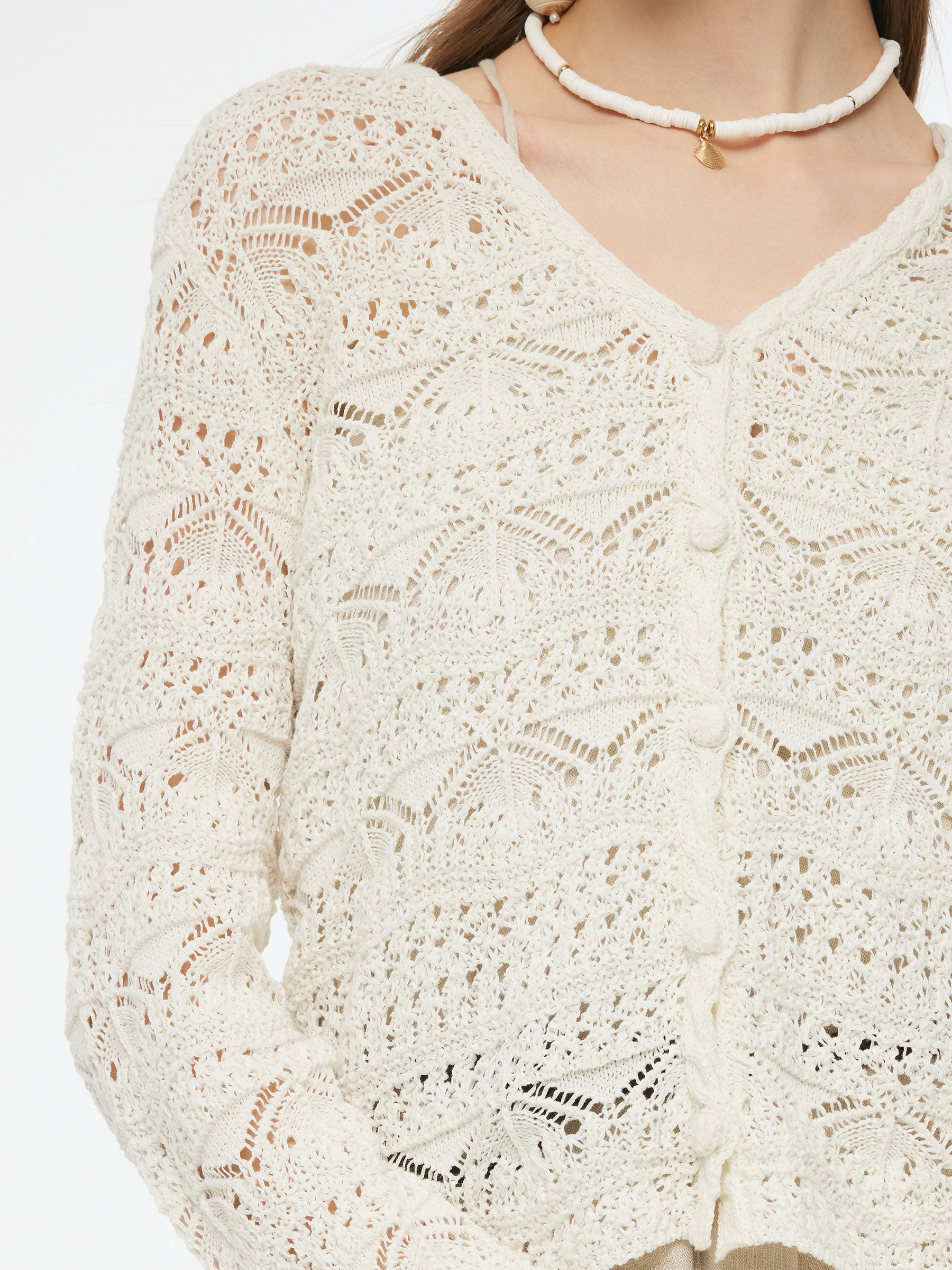 Linen Cotton Blend Women Openwork Cardigan GOELIA