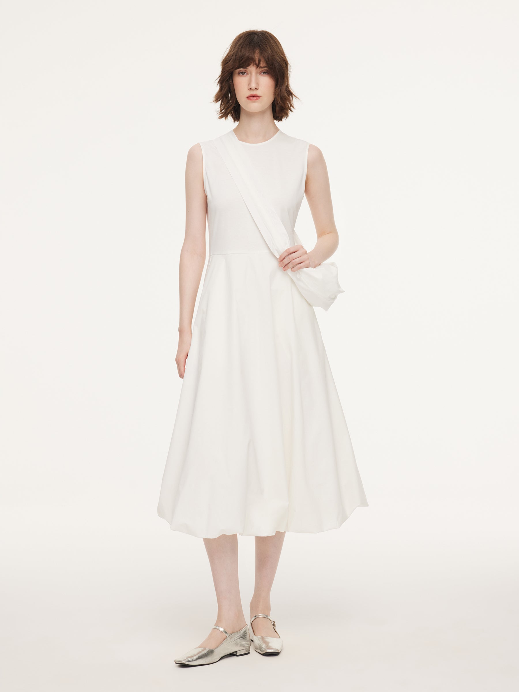 100% Cotton Bubble Hem Women Sleeveless Maxi Dress With Bag GOELIA