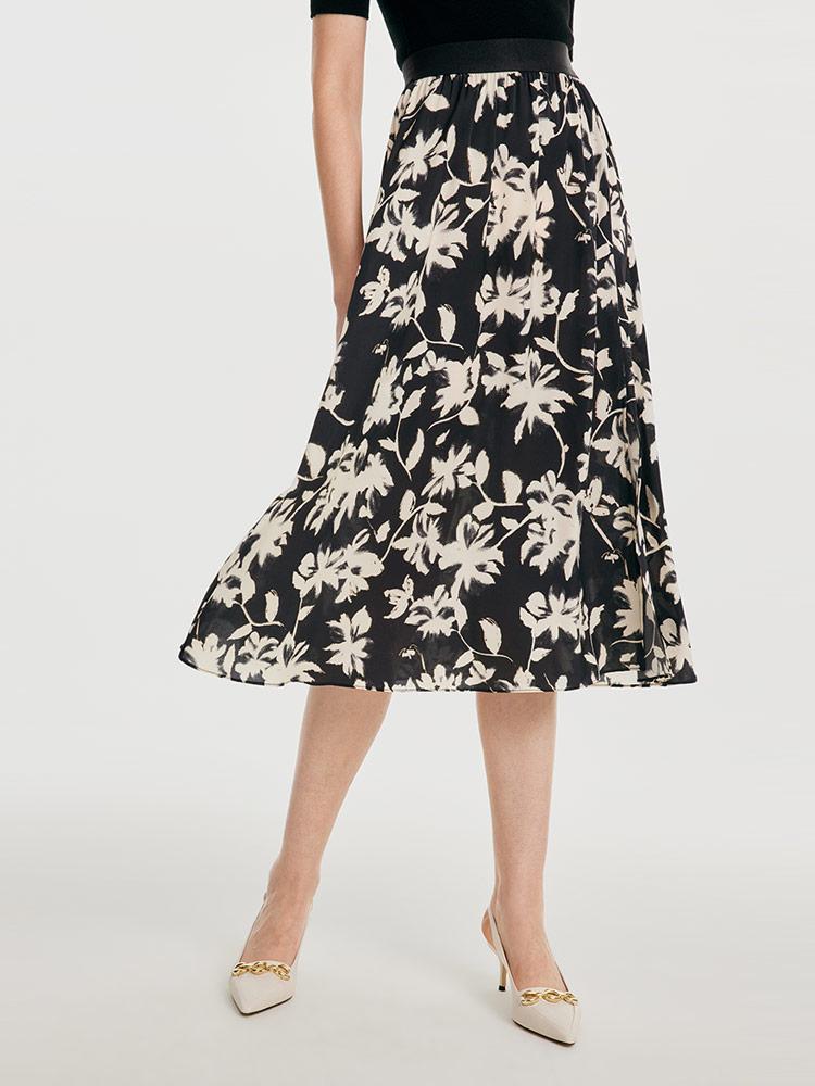 19 Momme Stretch Silk Floral Skirt GOELIA