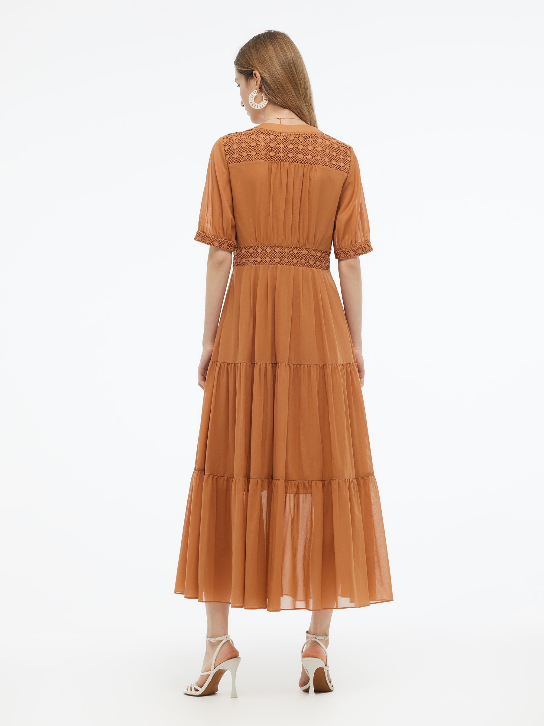 100% Cotton Patchwork Lace Embroidered Women Maxi Dress  GOELIA