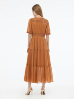 100% Cotton Patchwork Lace Embroidered Women Maxi Dress GOELIA