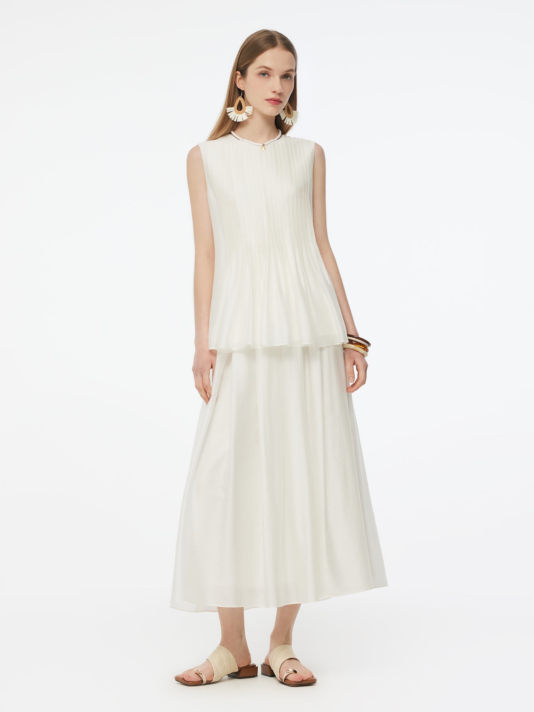 Tencel Blend Pleated Tank Top And Skirt Two-Piece Set GOELIA