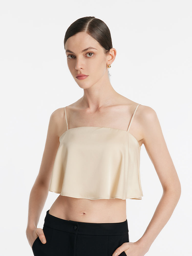 Acetate Ruffle Women Crop Camisole With Bra Pads GOELIA