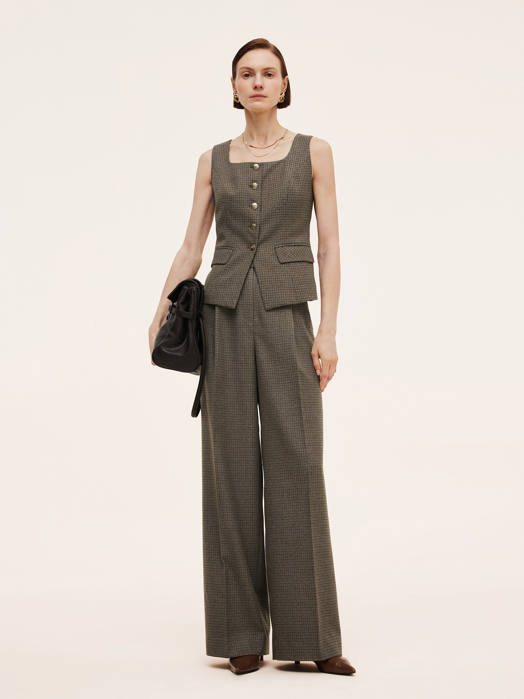 Plaid Square Neck Slim Fit Women Vest GOELIA