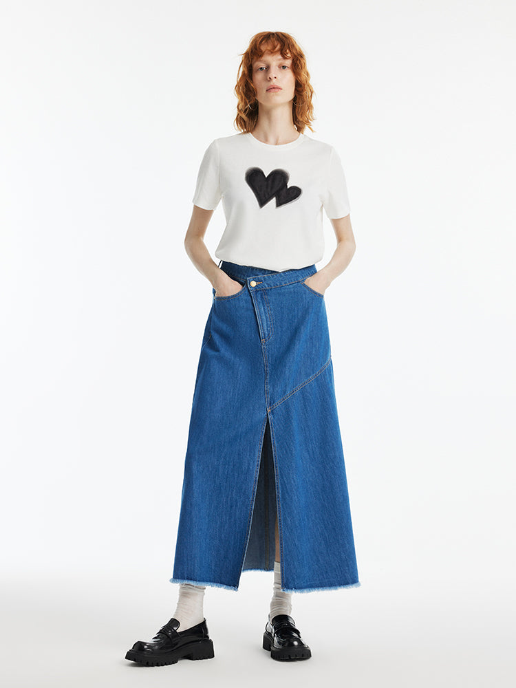 Denim Asymmetrical Slit Women Skirt GOELIA